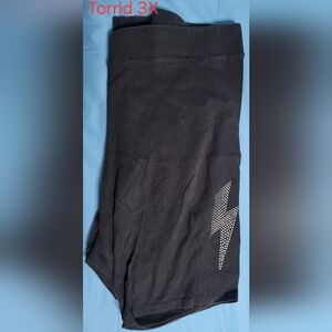 Black Bike Shorts with Studded Lightning Bolt Accent